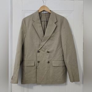 Zara Men's double-breasted suit blazer, Beige/Tan, Linen Cotton Blend, 38, NWOT